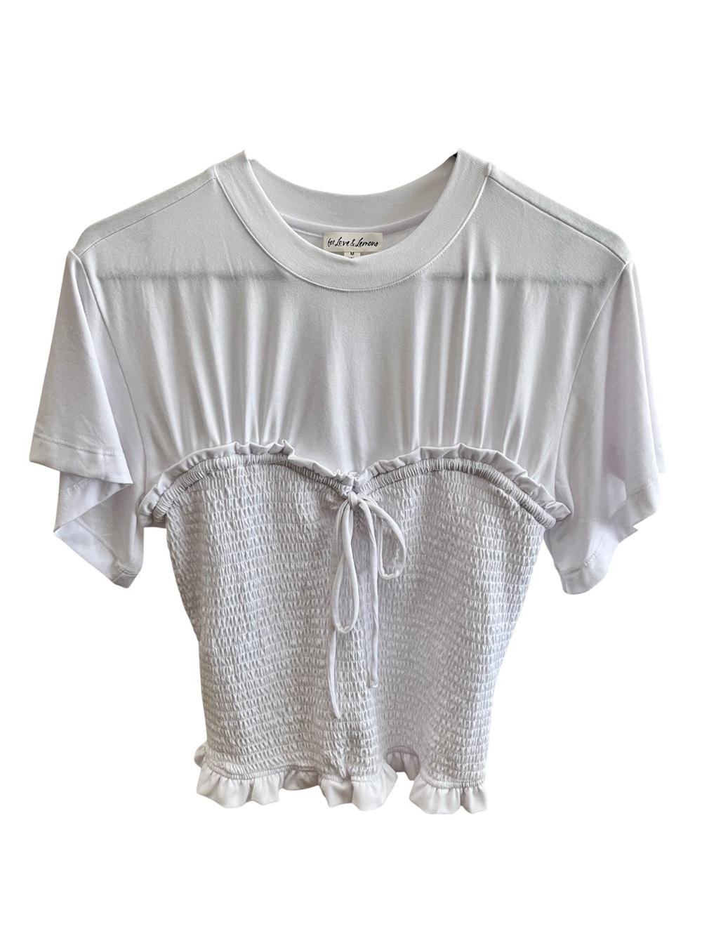 For Love & Lemons White Smocked Tie-Front Short Sleeve Top